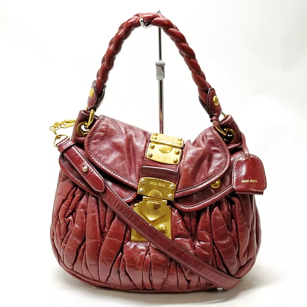 Authentic Miu Miu 2 Way Shoulder Handbag Maroon L… - image 1